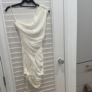 Michael Costello One Shoulder Stretchy Mesh Mini Dress